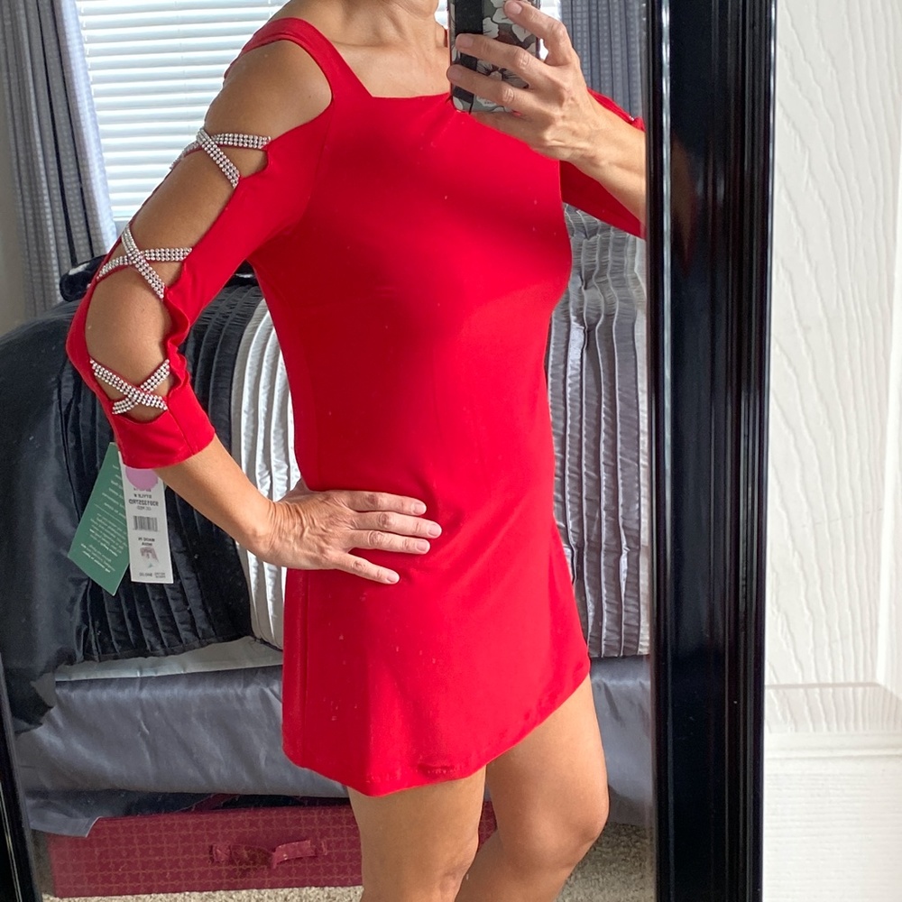 NWT MSK red dress with embellished sleeves